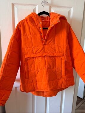 Lightweight Quilted Hooded Pullover Jacket - Bright Orange